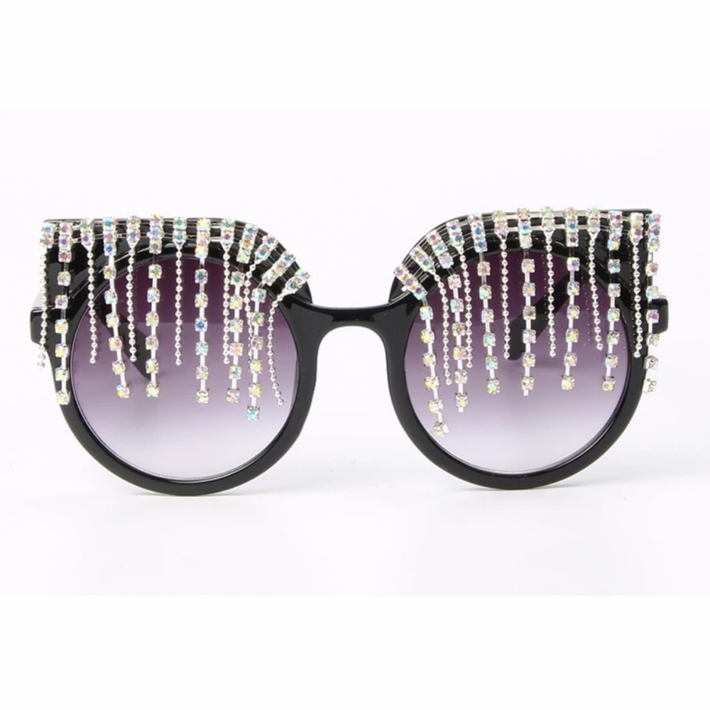 Oversized Rhinestone Fringe Cateye Sunnies